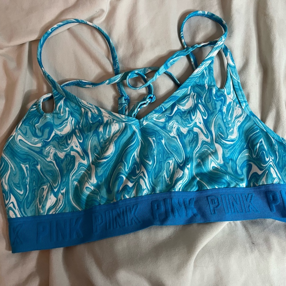 Victoria's Secret PINK blue and white sports bra..